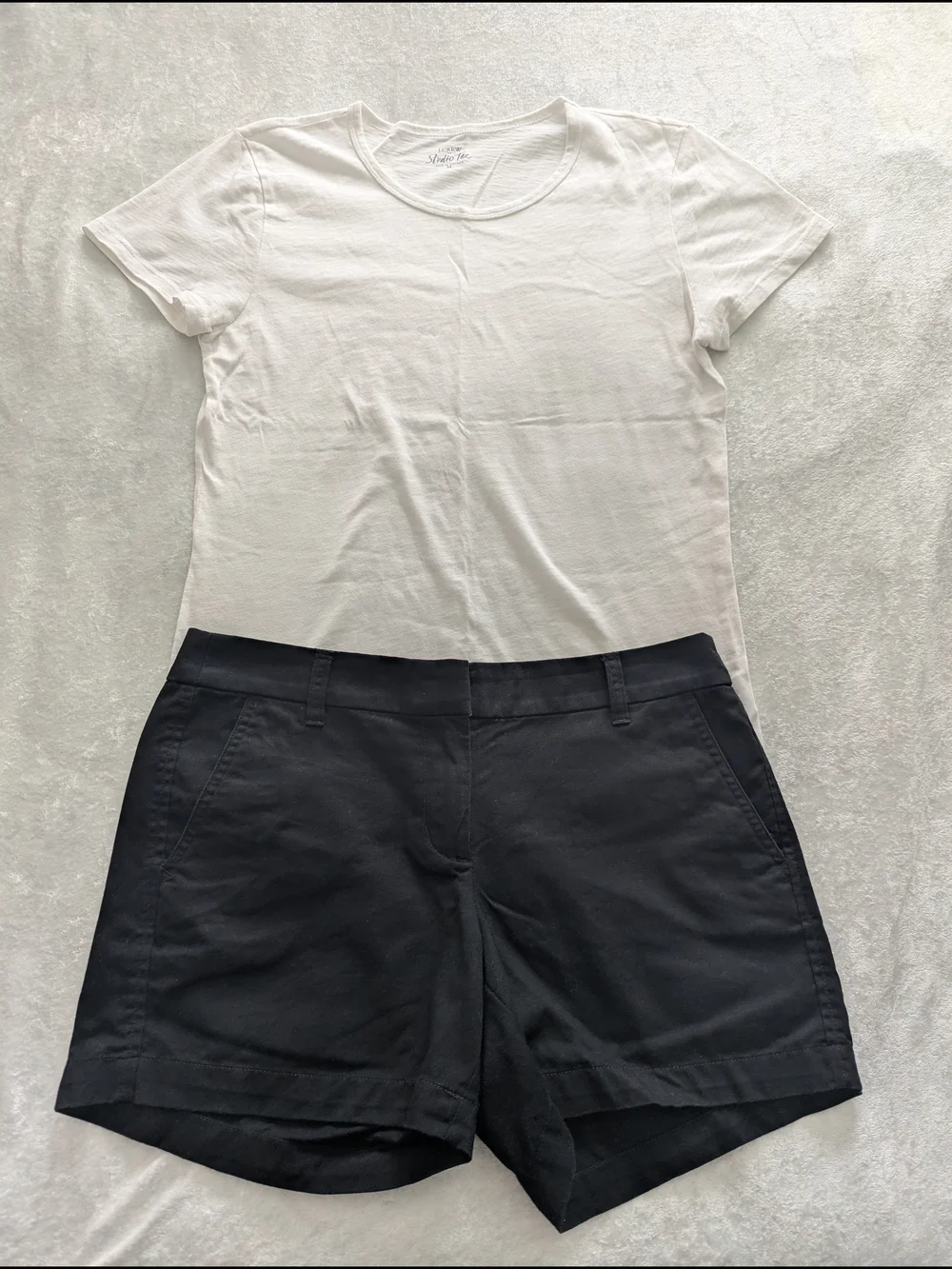 J. Crew T-shirt and Black Bermuda Shorts
